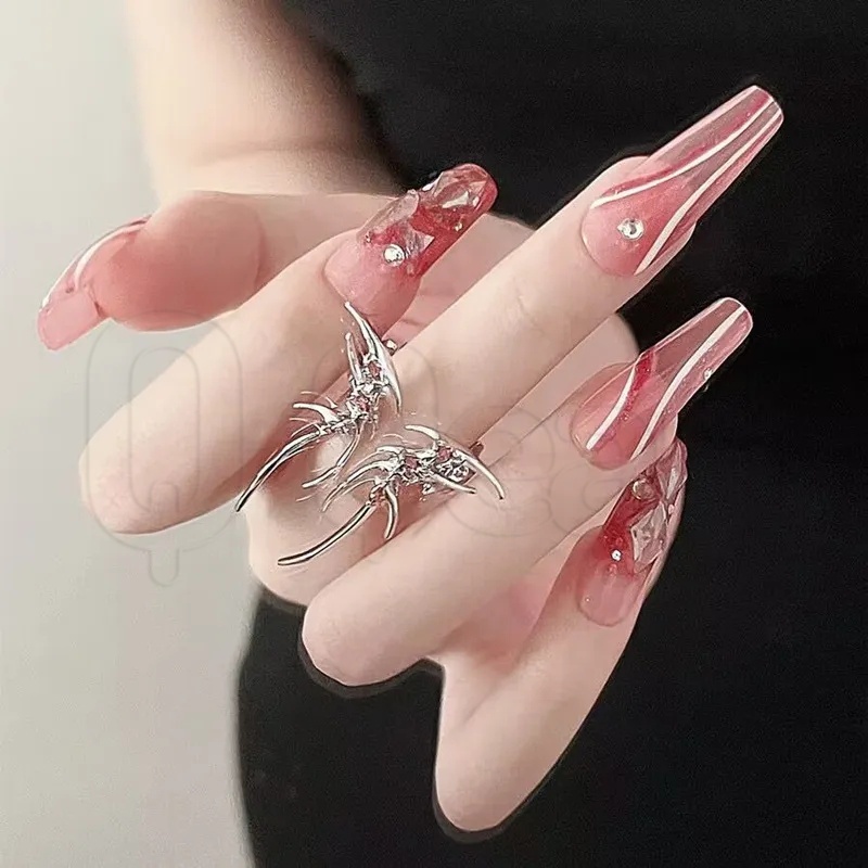Cyber Punk Nhẫn Cặp Đôi Dạng Lỏng Hở Đính Đá Zircon Đỏ Tinh Tế Thời Trang Cá Tính Có Thể Điều Chỉnh Trang Sức Dự Tiệc Tối Hình Bướm