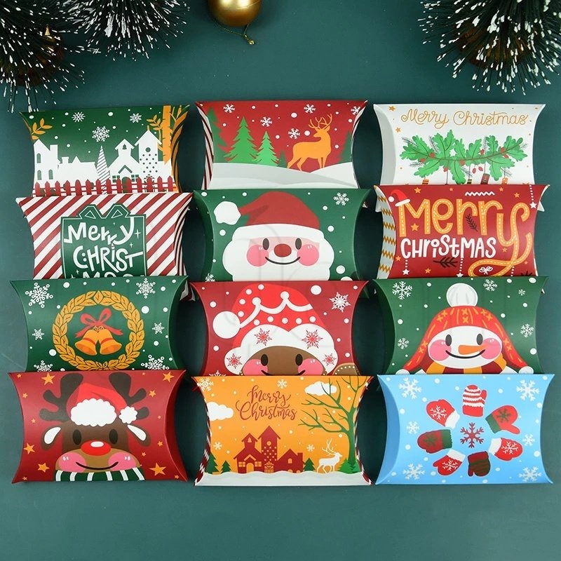 Set 10 Hộp Đựng Bánh Kẹo In Họa Tiết Giáng Sinh Hoạt Hình Dễ Thương