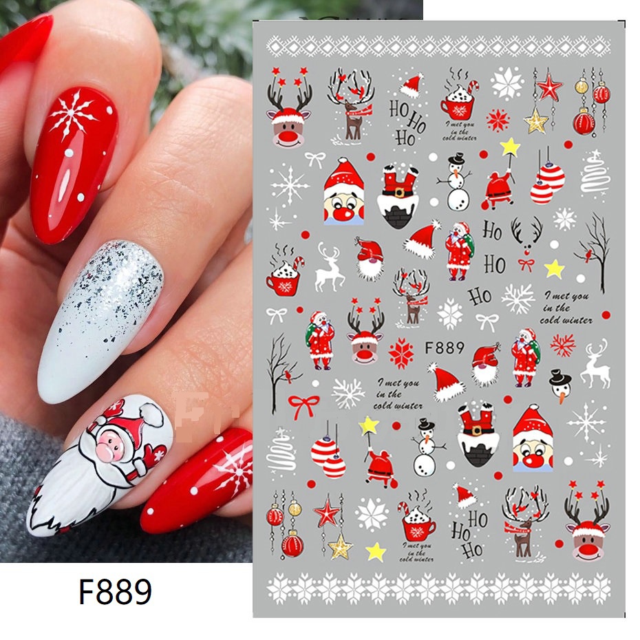 Miếng Dán Trang Trí Móng Tay 3D Hình Ông Già Noel / Bông Tuyết / Chim Cánh Cụt Mừng Năm Mới SAF889 2022