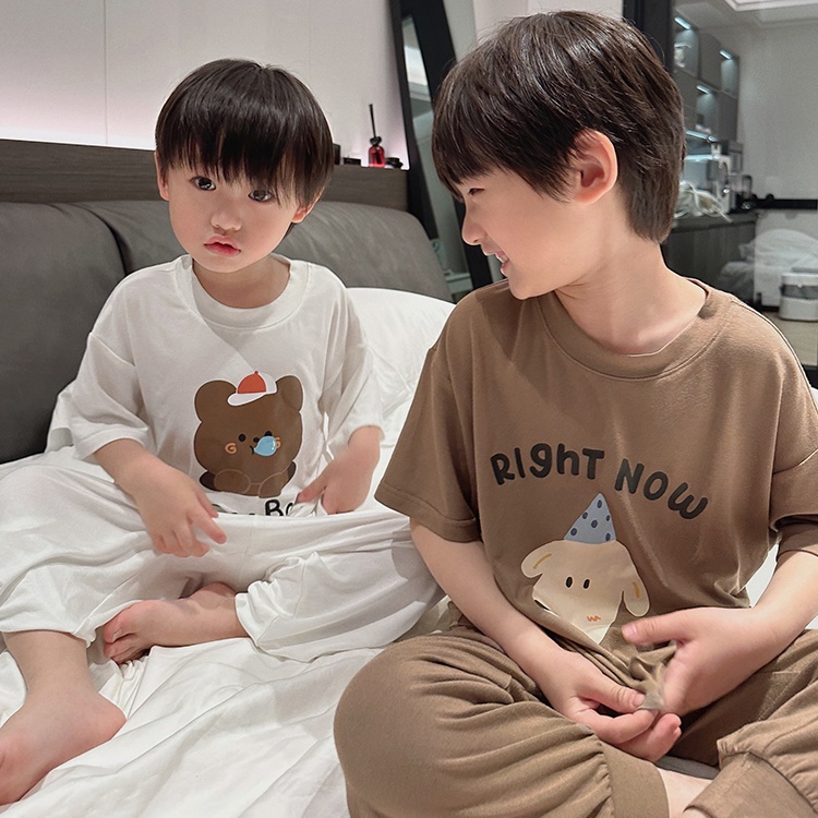 Bộ Đồ Ngủ Tay Ngắn Dáng Rộng In Họa Tiết Hoạt Hình Thời Trang Mùa Hè Xinh Xắn Cho Bé Trai