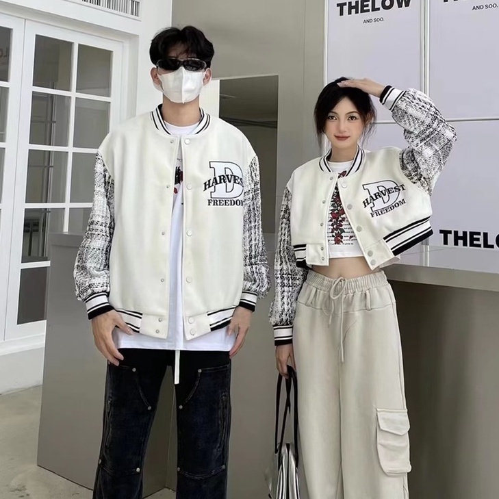 Áo khoác cặp Áo Khoác Bóng Chày Tay Thêu Chữ Thời Trang Cho Cặp Đôi