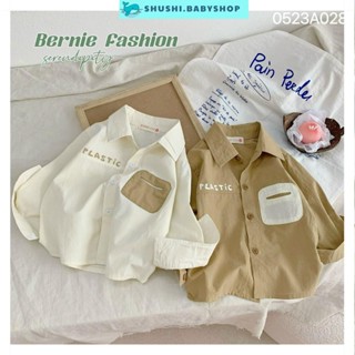 Áo sơ mi dài tay bé trai đáp túi plastic hàn quốc chất thô đũi mềm mại SHUSHIBABY cho bé 1đến 7 tuổi