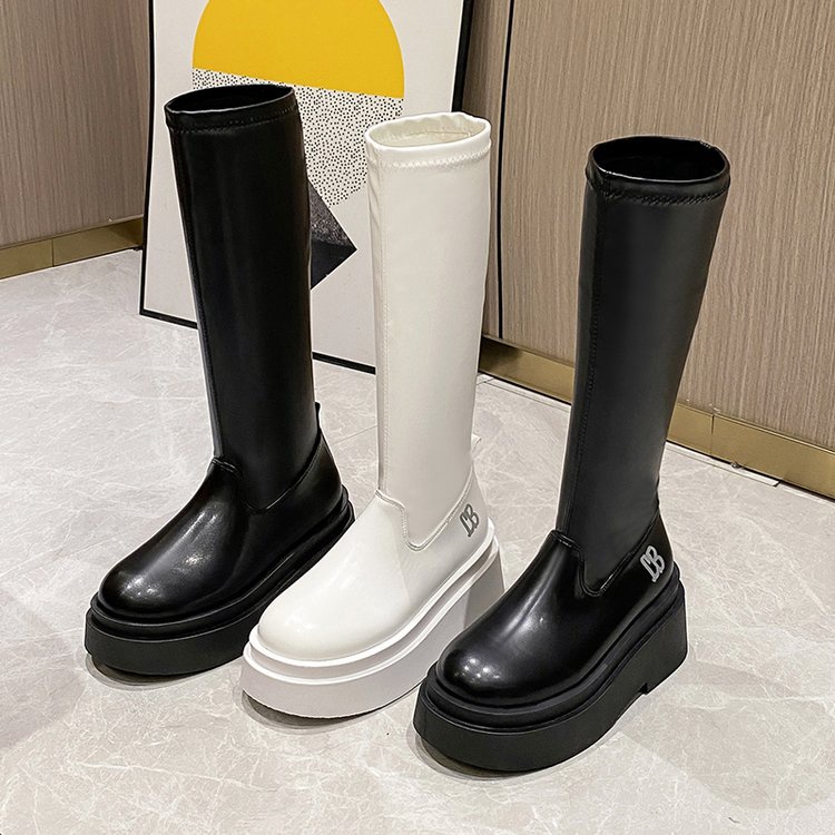 Giày Bốt Da pu Mũi Tròn Đế Dày Co Giãn Thoáng Khí Thời Trang Hàn Quốc