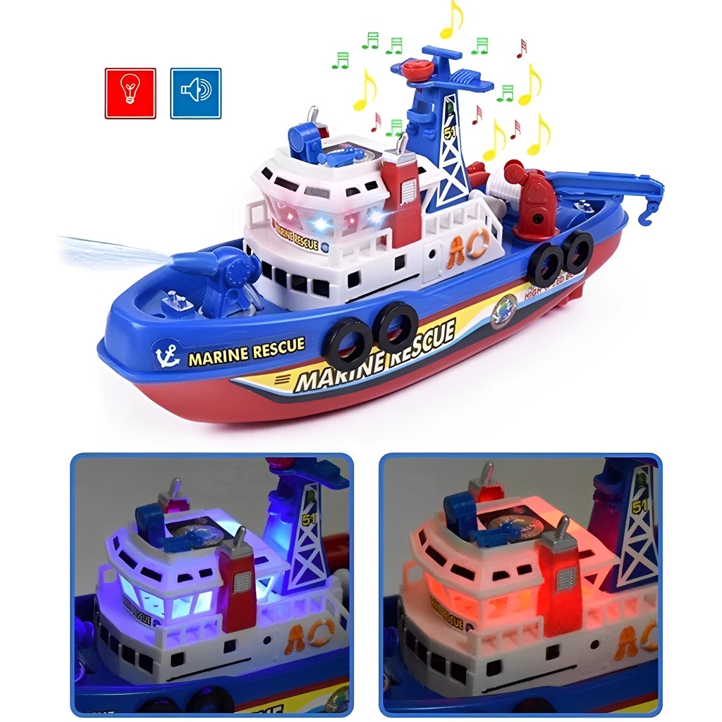 TOY WATER GUN BOAT BABY KIDS BATHING TOYS WITH LIGHT MARINE RESCUE SHIP FIRE ENGINE BOAT