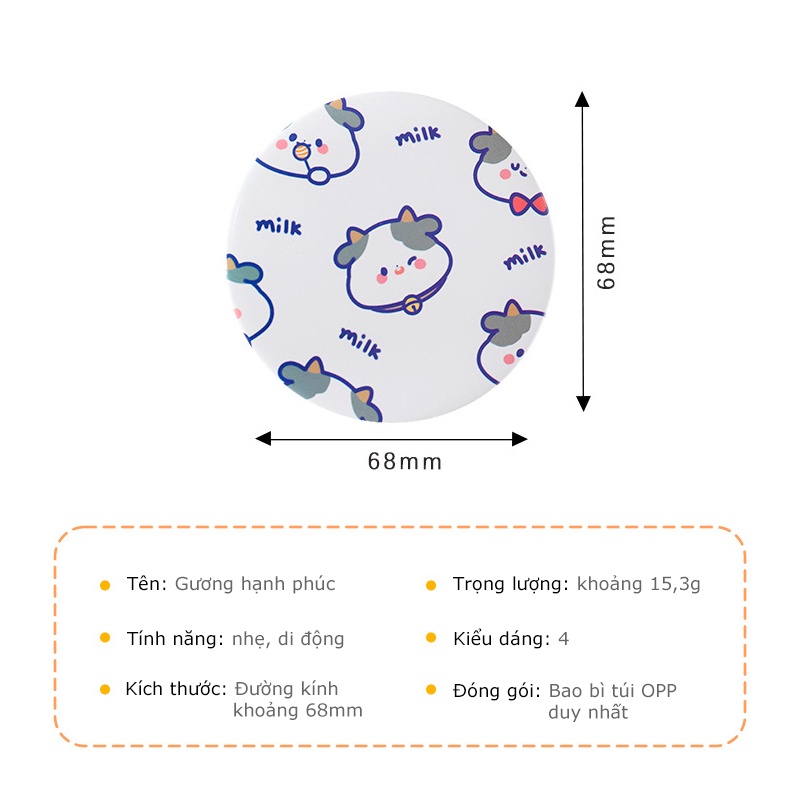 Gương tròn hoạt hình dễ thương, Gương trang điểm tròn di động cầm tay có đường kính khoảng 6.7cm-MCKES