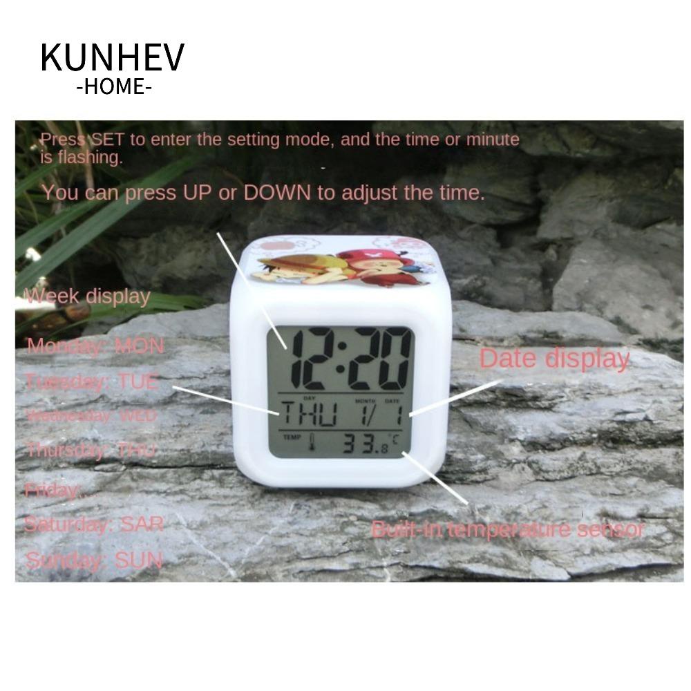 KUNHEV Đồng Hồ Báo Thức Kỹ Thuật Số Có Đèn LED Thay Đổi Màu Sắc Theo Nhiệt Độ Độc Đáo Trang Trí Nhà Cửa