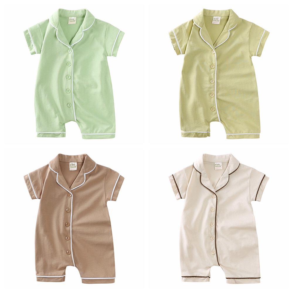 Bộ Đồ Ngủ Liền Thân Bằng Cotton Mềm Tay Ngắn Màu Trơn Dành Cho Bé 0-3 Tuổi