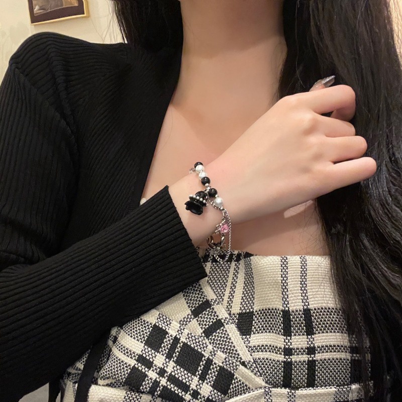 Vòng Tay Chuỗi Hạt Y2K Màu Trắng Đen Đính Hình Ma Dễ Thương Thời Trang Halloween Cho Nam Và Nữ