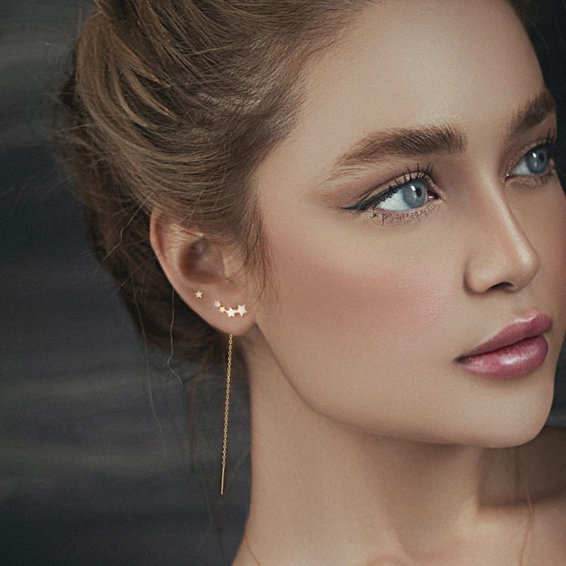 Tinh tế được cá nhân hóa all-match phụ nữ cô gái bowknot teardrop star dangle earring high-end tính khí dài tua tai dòng drop earrings trang sức