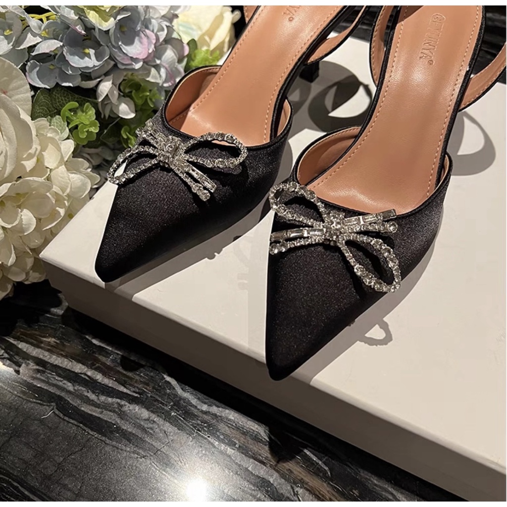 Mach & coach 2023 giày cao gót mới 7cm thời trang nơ lụa trang trí tính khí giày nữ chuyên nghiệp a +