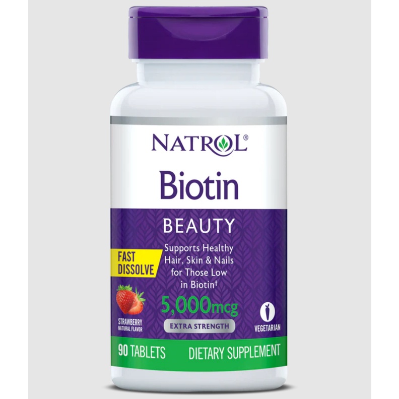 Viên uống natrol biotin extra strength fast dissolve beauty hộp 90 viên Healthy care Extate Official Mall