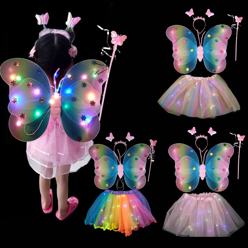1 bộ cánh bướm dạ quang bộ trang phục cánh phát sáng cho trẻ em để trang trí tiệc trang phục halloween