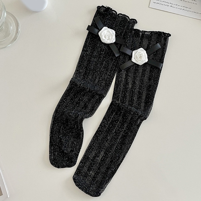 Đôi Vớ Co Giãn Phối Ren Đính Nơ Đáng Yêu Cho Nữ