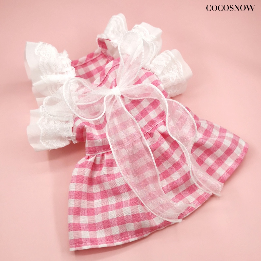 Váy công chúa mèo ren khâu cổ áo vuông xù kẻ sọc in hình chó cưng mèo bowknot váy mặc hàng ngày