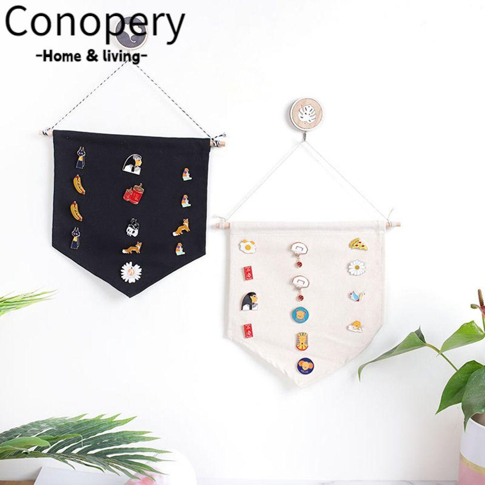 Conopery Giá lưu trữ huy hiệu, vải canvas ghim hiển thị cờ hiệu, biểu ngữ treo tường đen trắng trang trí giá trang sức trang chủ
