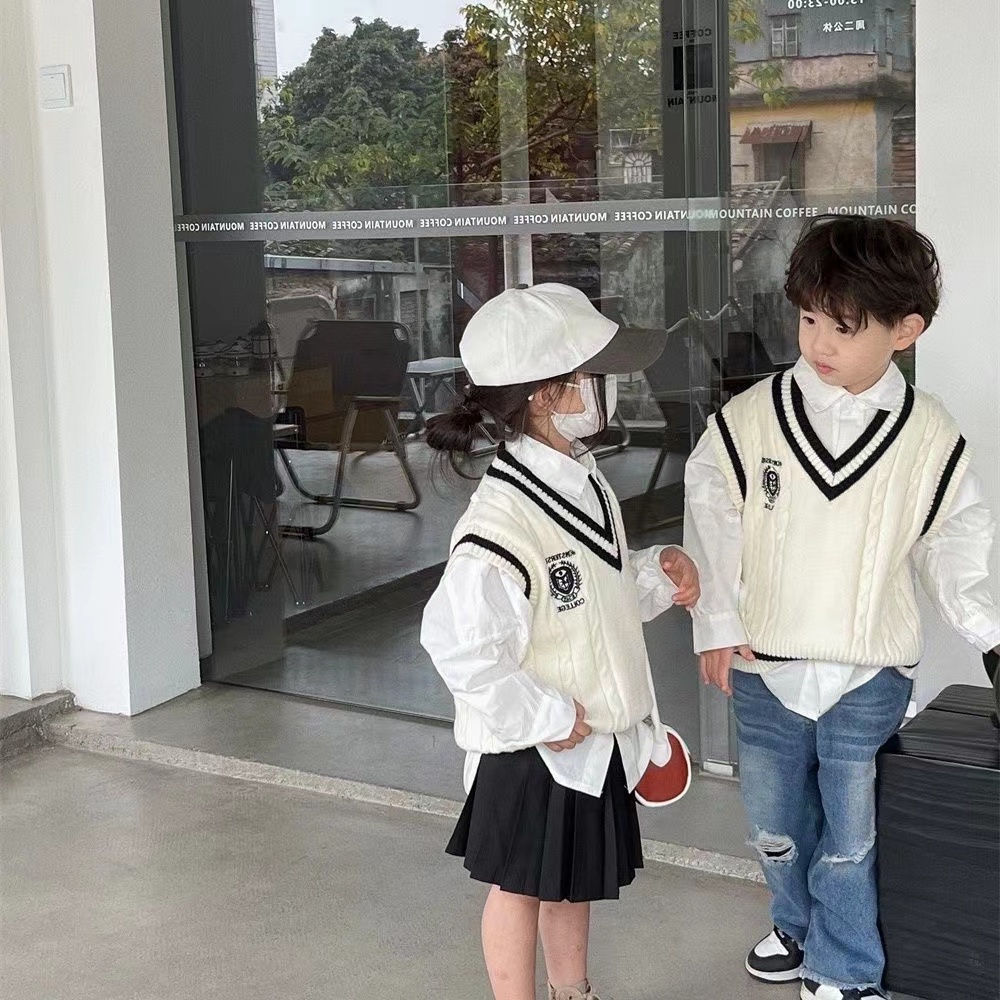 Áo Ghi Lê Dệt Kim Phong Cách Preppy Hàn Quốc Thời Trang Xuân Thu Cho Bé