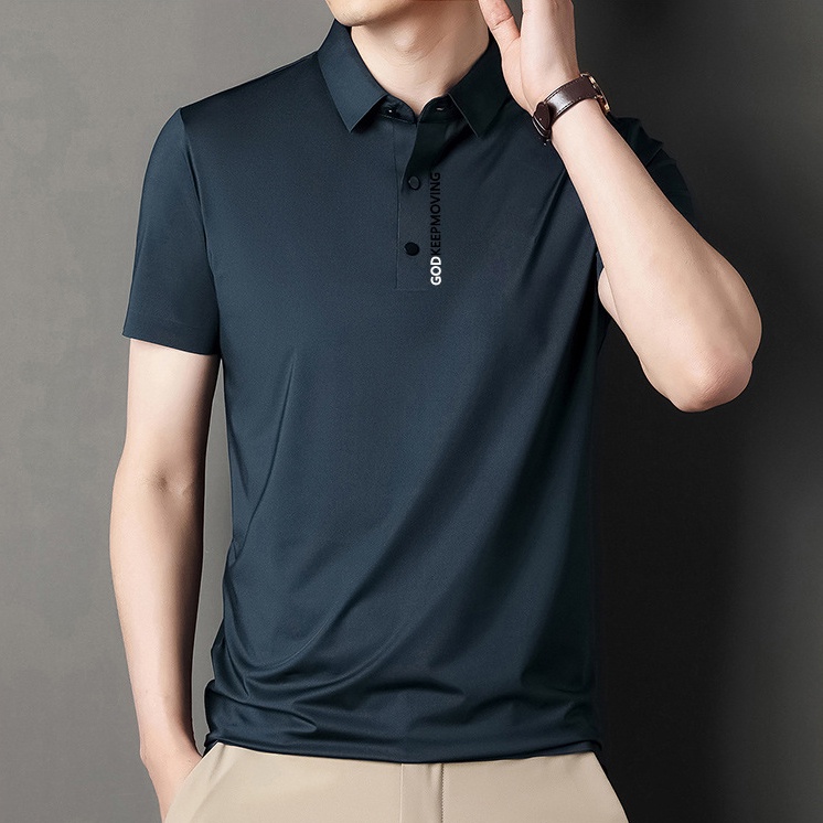 Áo Thun Polo Tay Ngắn Dáng Rộng Vải Lụa Lạnh Nhanh Khô Màu Sắc Trơn Cá Tính Cho Nam