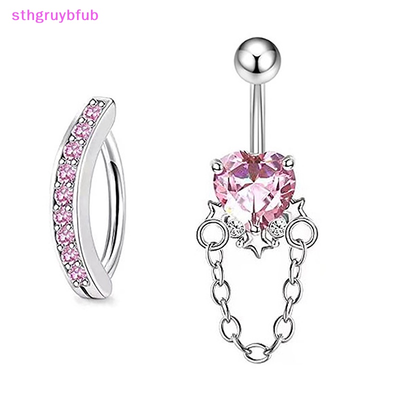Sthb bướm bằng thép không gỉ vòng nút bụng chất lượng cao màu hồng rhinestone vòng rốn tình yêu cho phụ nữ trang trí cơ thể sexy vn