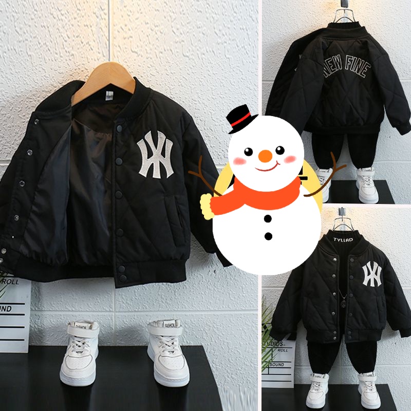 Áo Khoác Bóng Chày Bằng Vải Cotton Dày Thời Trang Thu Đông Cho Bé Trai 100-160