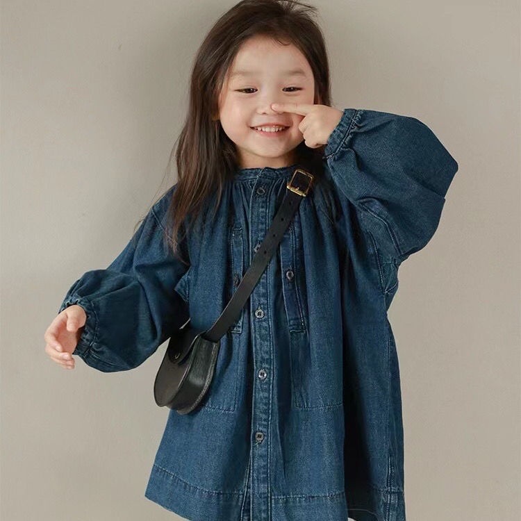 Miyababy Váy bé gái váy denim dài tay phiên bản Hàn Quốc mặc thoải mái phù hợp cho bé từ 2-10 tuổi