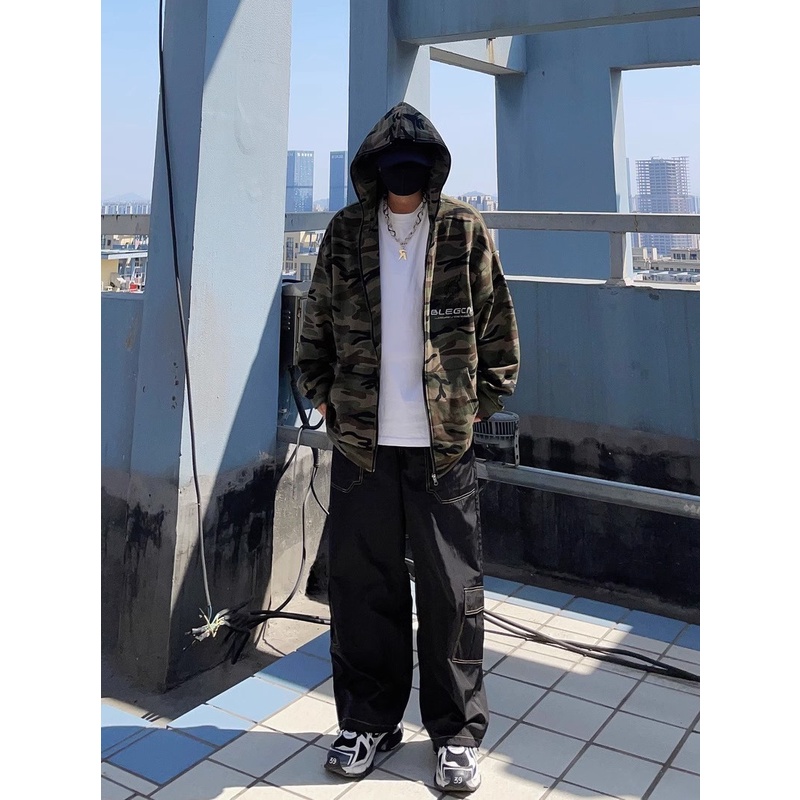 Áo Khoác Hoodie Dáng Rộng Họa Tiết Rằn Ri Phong Cách Đường Phố Mỹ Thời Trang Mùa Thu Mới Cho Nam Và Nữ