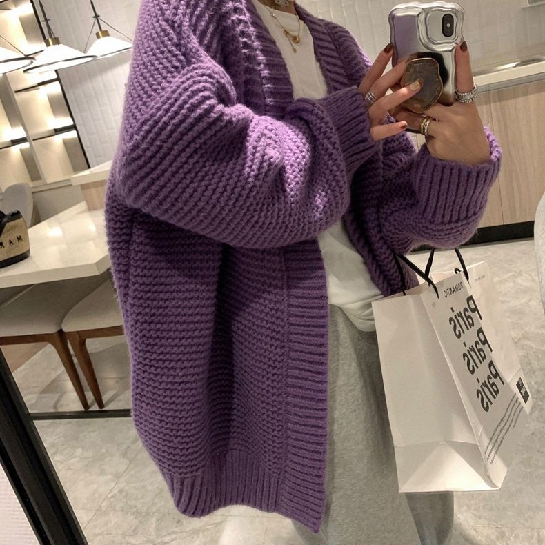 Áo Khoác Len Cardigan Dày Dáng Rộng Dài Vừa Phải Thời Trang Cho Nữ