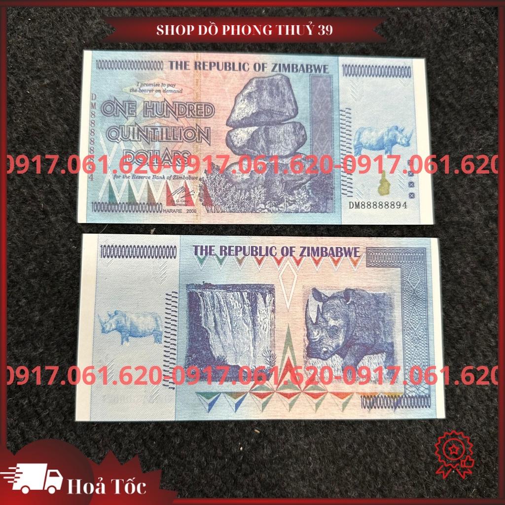 Tờ Tiền Lưu Niệm Mệnh Giá Khủng 100 Triệu Tỷ Đô Zimbabwe - Bảo An Huỳnh Quang Siêu ViP, sưu tầm quà tặng lì xì độc lạ
