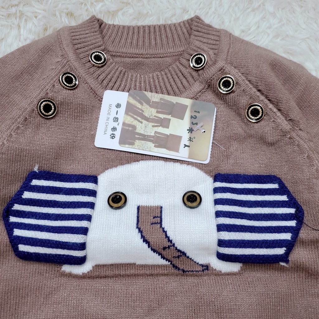 Áo len dài tay mùa đông chui đầu có cúc vai hàng quảng châu len mịn dày dặn cho bé trai 6-12kg