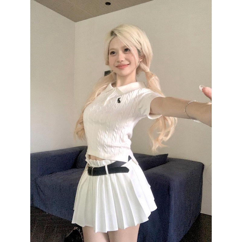 Set chân váy xếp ly sơmi trắng