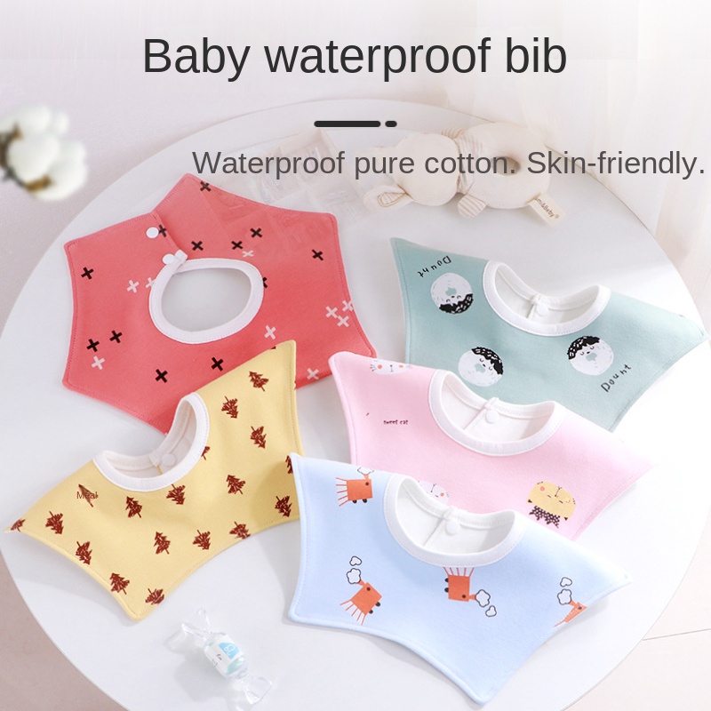 Baby silicone bib burp four seasons five-star printing double snap-fastener baby bib double-layer cotton baby bib sơ sinh khăn thấm nước bọt