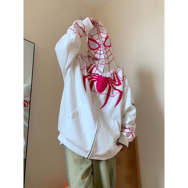Áo Hoodie Thêu Hình Người Nhện Phong Cách vintage Mỹ