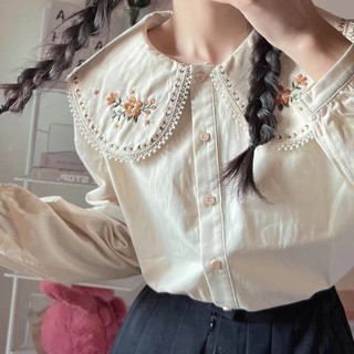 Áo sơ mi tay dài cổ búp bê thời trang cho nữ
