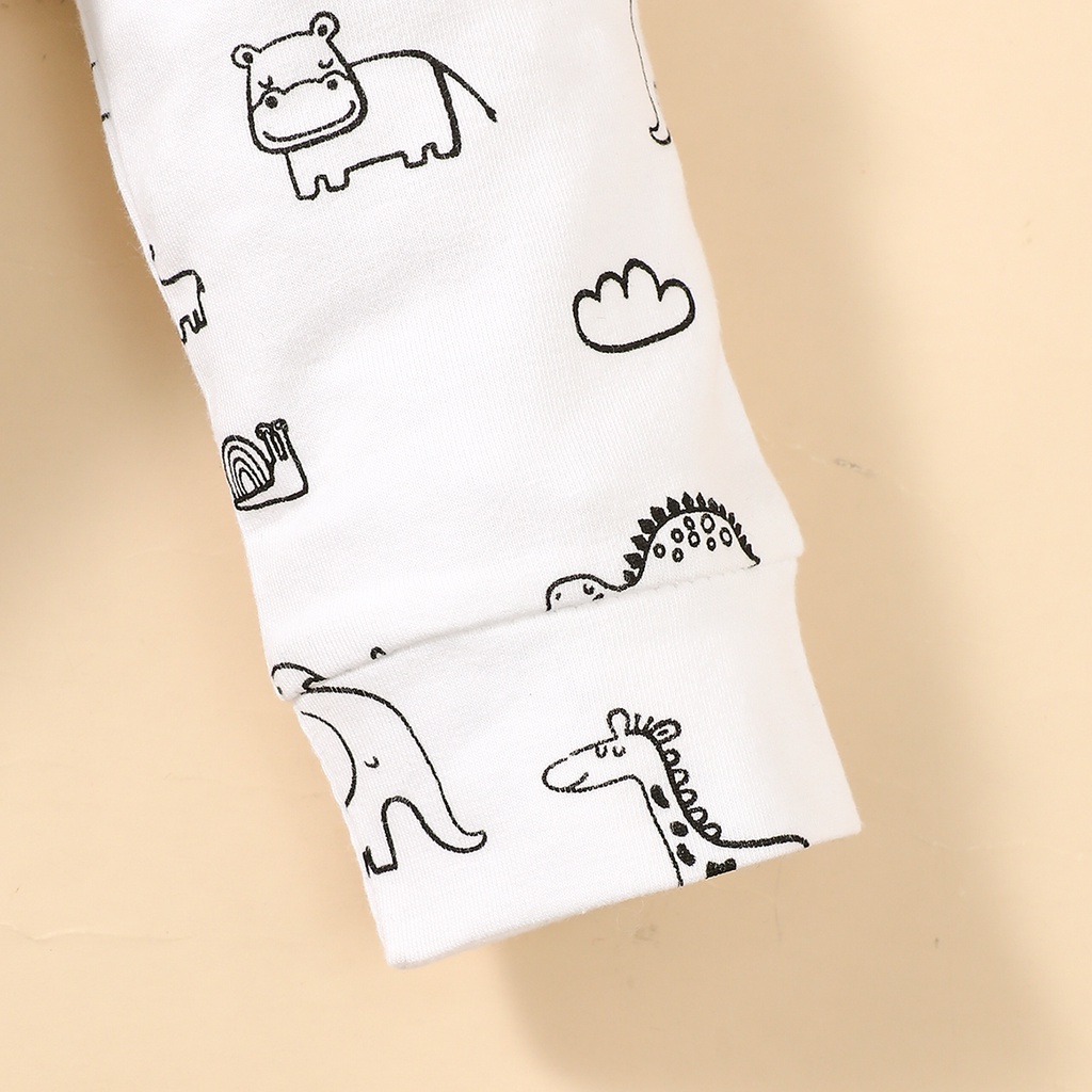 Bộ Áo Liền Quần Dài Tay In Hình Chú Voi Kèm Nón Cho Bé Trai 0-6 Tháng Tuổi