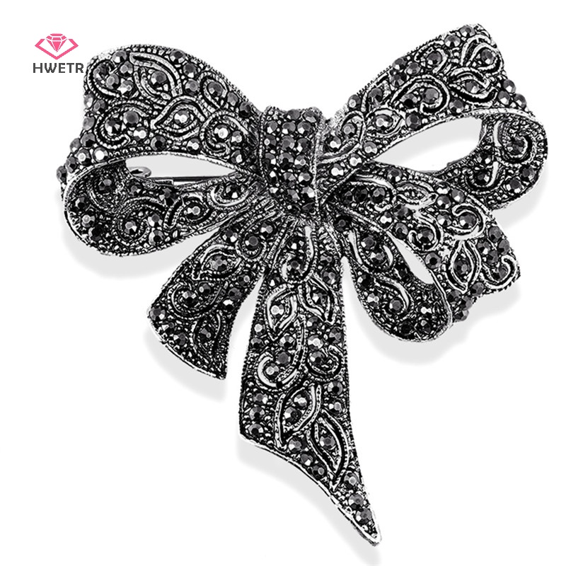 Hwetr pha lê rhinestone nơ trâm cài áo phụ nữ áo sơ mi cổ áo big bowknot trâm trang sức mới