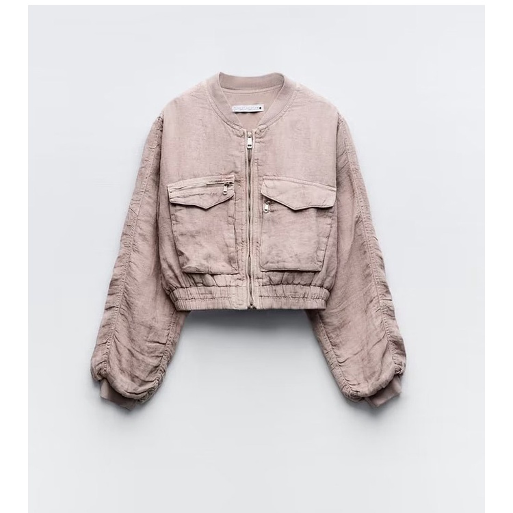 Zara Áo Khoác bomber Tay Dài Cổ Tròn Có Túi Thời Trang Mùa Thu 232674243