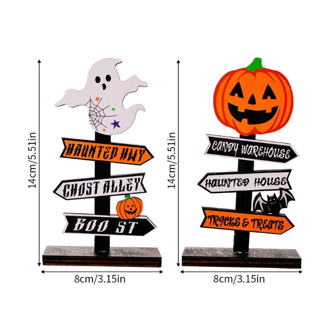 Mô hình HALLOWEEN - trang trí để bàn và treo tường bằng gỗ - Bí ngô ngộ nghĩnh và ma trắng