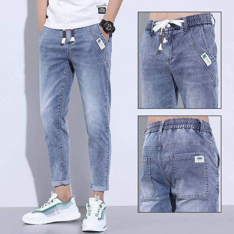 light-color jeans men loose men's denim stretch casual men's pants quần mỏng harem pants street wear pants ankle