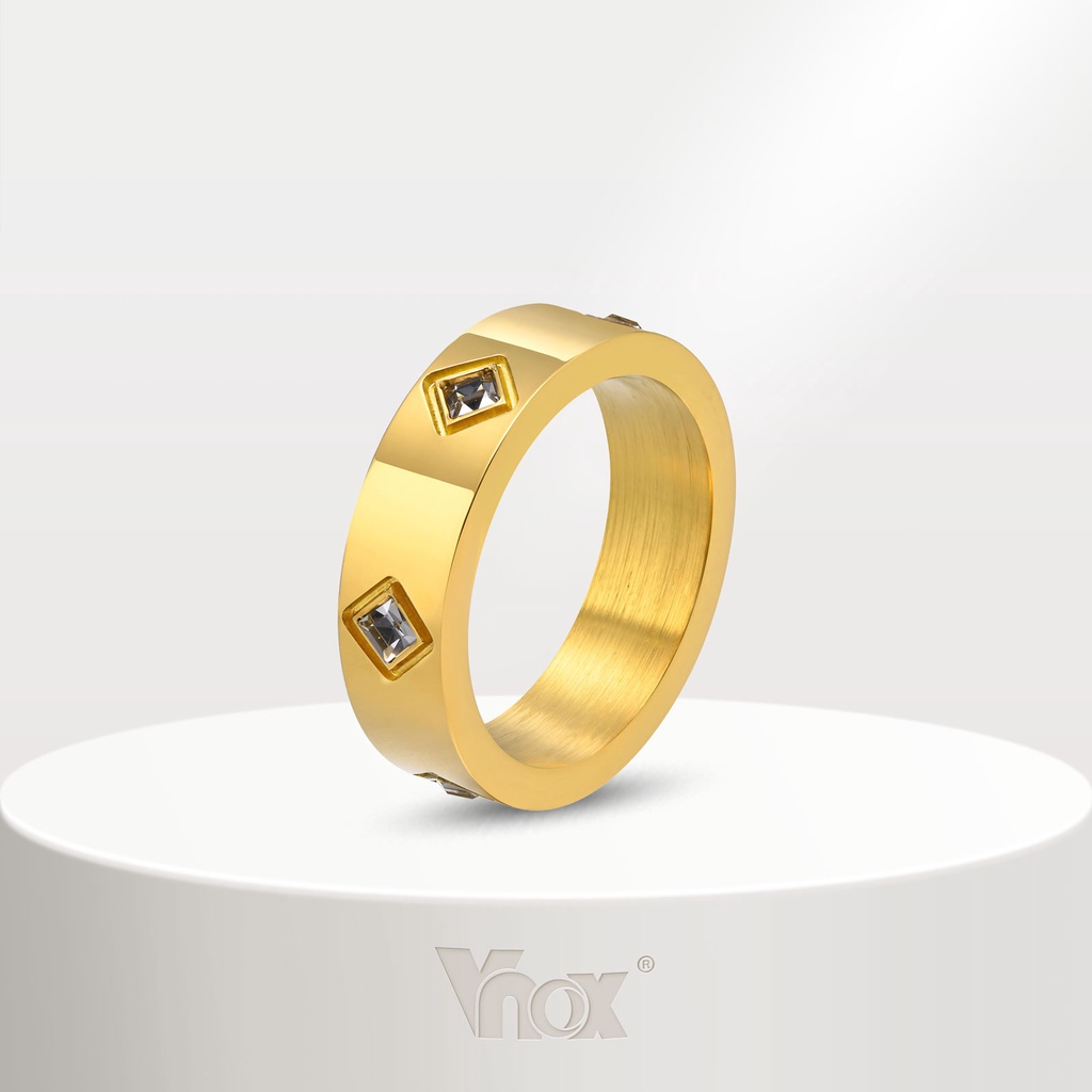 Vnox 5.5mm 18k mạ vàng khối zirconia nhẫn hứa hẹn bằng thép không gỉ, dây đeo cưới trang sức quà tặng sinh nhật cho phụ