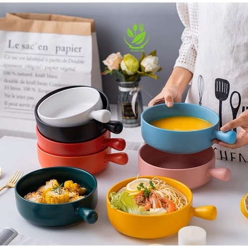 Thố sứ, tô sứ men có tay cầm tiện dụng để được lò vi sóng