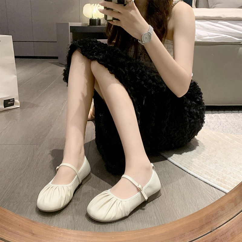 Giày bệt nữ da tròn ngón chân mary jane giày nữ