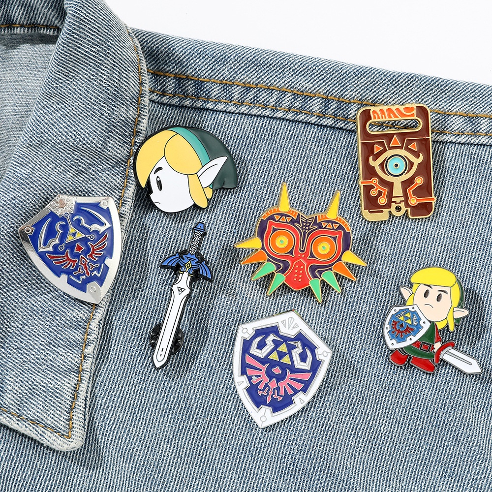 Legend of zelda ghim men breath of the wilderness adventure game brooch mask shield pin lapel badges món quà trang sức cho bạn bè