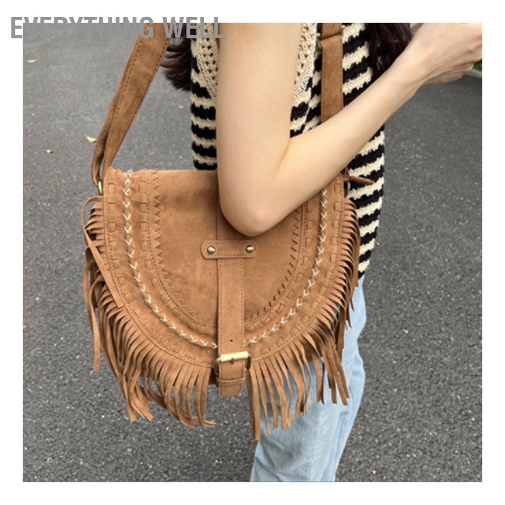 Phụ nữ Vintage Tua Rua Túi Điều Chỉnh Dây Đeo Thời Trang Thanh Lịch Đơn Vai Viền Túi