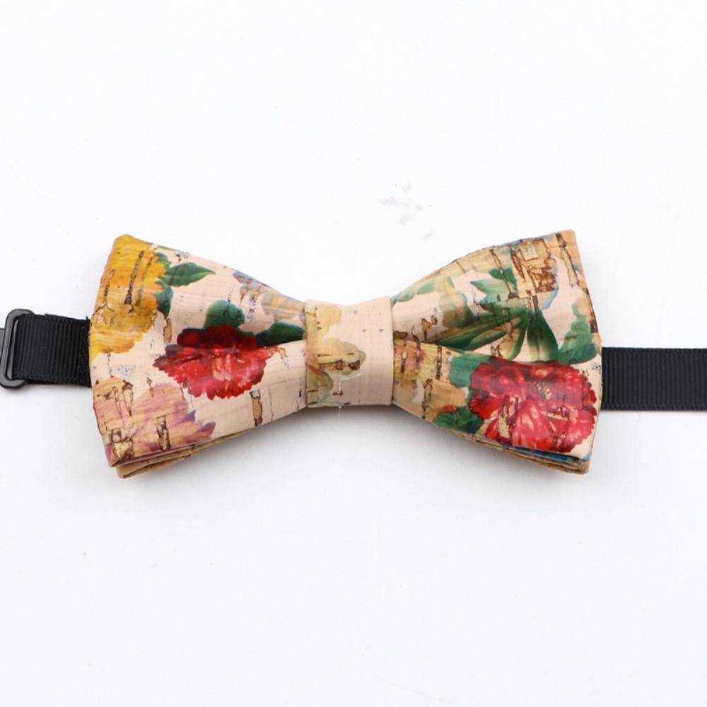 Nơ Cài Cổ Áo Bằng Gỗ Bần In Họa Tiết Hoa Hồng Handmade Thời Trang Dành Cho Trẻ Em