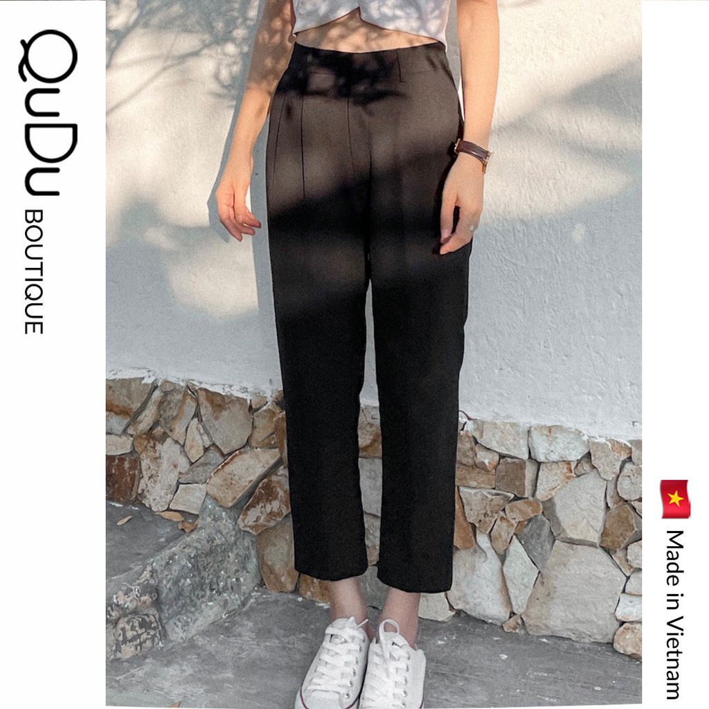 Quần Tây Nữ Qudu, Quần Baggy Nữ Lưng Cao Dáng Suông Lửng Màu Trắng/đen Che Khuyết Điểm Tôn Dáng Đi Làm, Đi Học