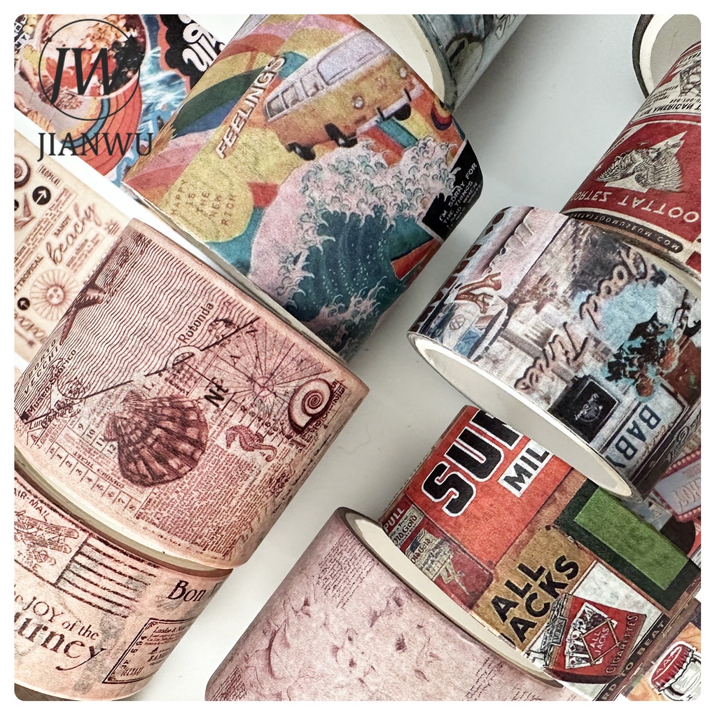 Bộ 4 Cuộn Băng Keo Giấy Washi Nhiều Kích Cỡ Phong Cách Vintage