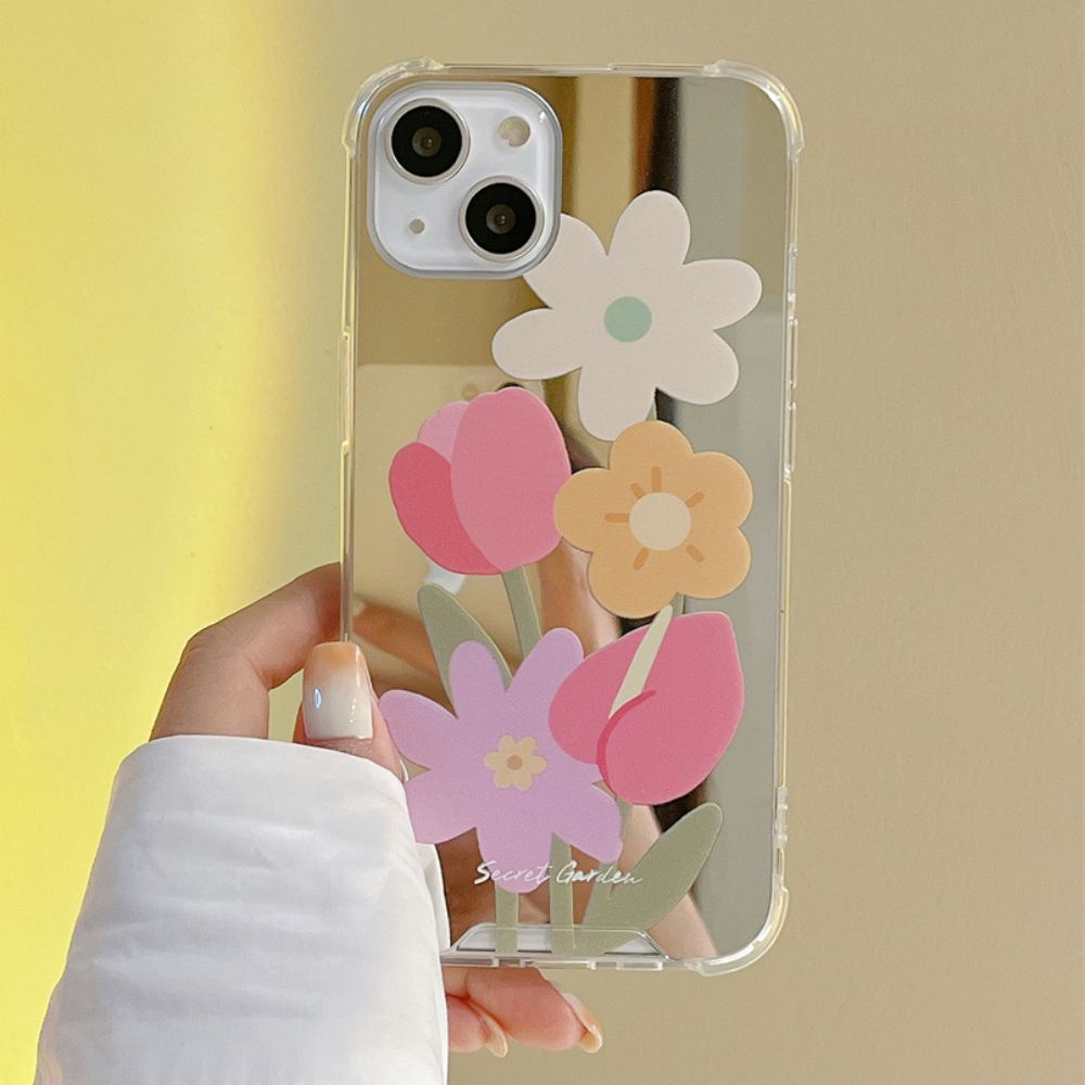 Ốp Điện Thoại TPU Mềm Họa Tiết Hoa Tích Hợp Gương Trang Điểm Cho IPhone 14 13 12 11 Pro Max XS XR 8 7 Plus