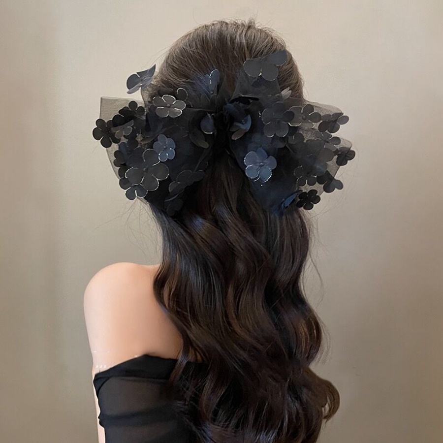 Kẹp Tóc Hình Nơ Phối Lưới Đính Ngọc Trai Phong Cách Hàn Quốc Thời Trang Cho Nữ