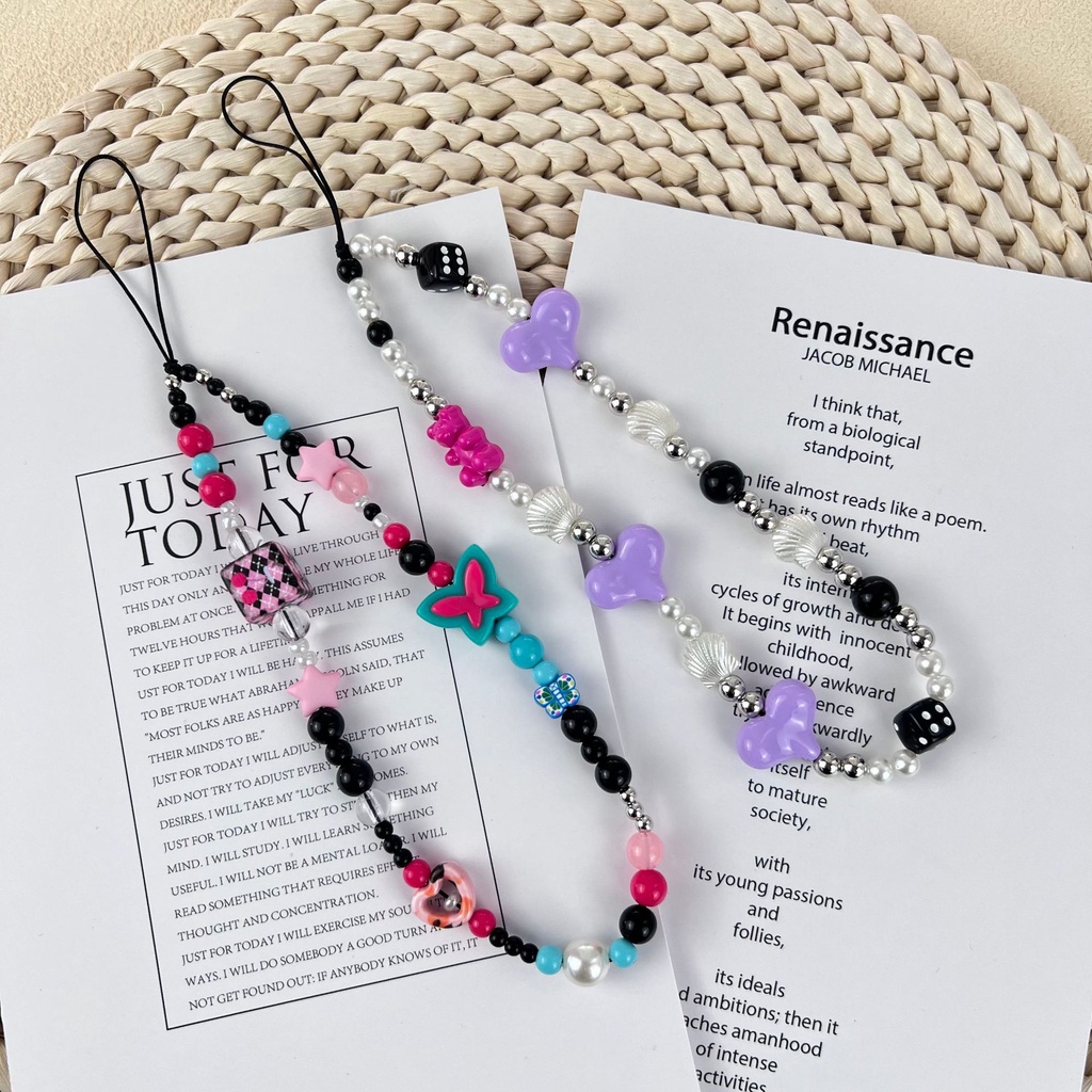 Dây Xích Acrylic In Hình Gấu / Bướm Nhiều Màu Chống Mất Kiểu Hàn Quốc Cho Điện Thoại