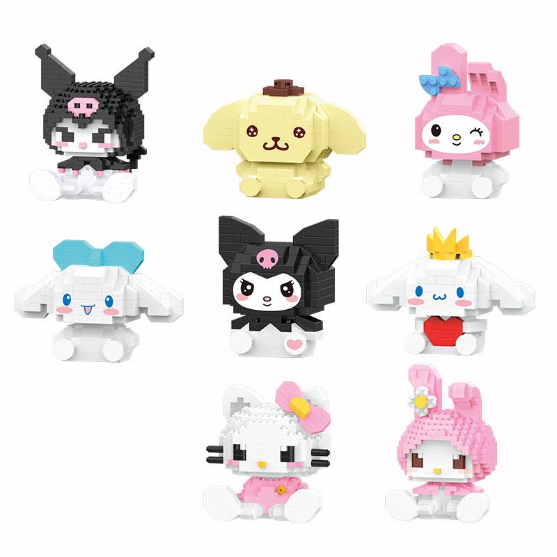 Đồ Chơi Lắp Ráp Mô Hình Nhân Vật Hoạt Hình Sanrio Kuromi Hello Kitty Melody Dễ Thương Cho Bé