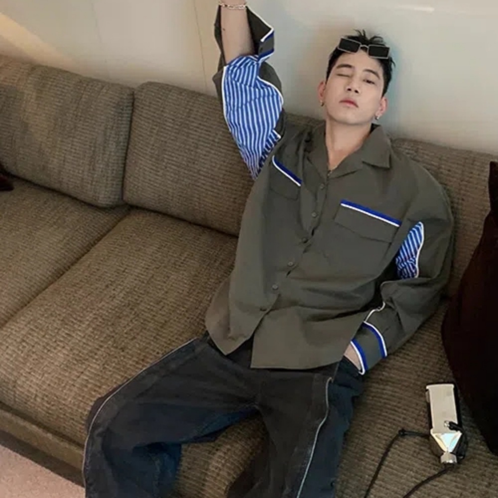 Áo Sơ Mi Chất Liệu Cotton Dày Dặn Họa Tiết Kẻ Sọc Màu Xanh Lá Thời Trang Mùa Thu Phong Cách Hàn Quốc